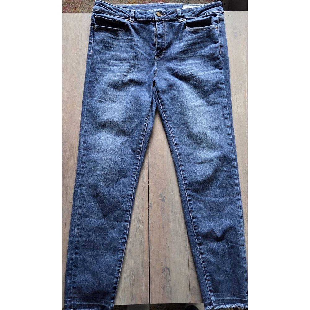Vince Camuto Women 32/14 Skinny Dark Denim Jeans High Rise Distressed Raw Hem